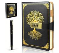 twirush A5 Diary with Lock, Vintage PU Leather Journal With Lock, 300 Pages Lined Paper Password Notebook with Pen & Gift Box, Secret Diary Lockable Journal for Women, Girls, Men, Students (Black)