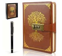 twirush A5 Diary with Lock, Vintage PU Leather Journal With Lock, 300 Pages Lined Paper Password Notebook with Pen & Gift Box, Secret Diary Lockable Journal for Women, Girls, Men, Students (Brown)