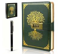 twirush A5 Diary with Lock, Vintage PU Leather Journal With Lock, 300 Pages Lined Paper Password Notebook with Pen & Gift Box, Secret Diary Lockable Journal for Women, Girls, Men, Students (Green)