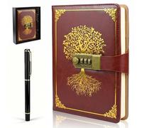 twirush A5 Diary with Lock, Vintage PU Leather Journal With Lock, 300 Pages Lined Paper Password Notebook with Pen & Gift Box, Secret Diary Lockable Journal for Women, Girls, Men, Students (Red)