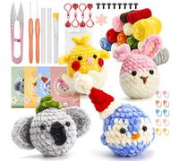 twirush Crochet Kit for Beginners Adults and Kids, 4 Pattern Beginners Crochet Kit, Complete Crochet Set to Make 4PCS Animals, Beginner Knitting Crochet Starter Kit with Step-by-Step Video Tutorials