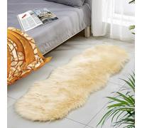twirush Fluffy Faux Sheepskin Rug, Shaggy Rugs, Beige Fluffy Rug Washable Faux Fur Rugs Non Slip Mats for Bedrooms Living Room(Beige, 60 X 180 CM)
