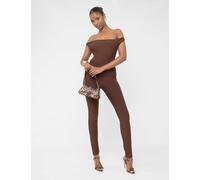 Twist Back Detail Off The Shoulder Luxe Slinky Jumpsuit Brown Public Desire Black 6