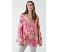 Twist Front Abstract Print Long Sleeve Top Blue Vanilla Fuchsia One Size
