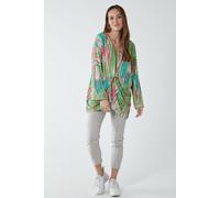 Twist Front Abstract Print Long Sleeve Top Blue Vanilla Green One Size