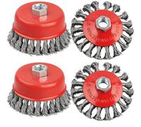 Twist Knot Wire Wheel Cup Brush Set for Angle Grinder, 4 Pack M14 Coarse Twisted Knotted Wire Wheel for Heavy Cleaning Rust, Stripping and Abrasive