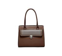 Twist Lock Top Zipped Colourblock Tote Bag JFY Chocolate One Size