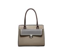Twist Lock Top Zipped Colourblock Tote Bag JFY Khaki One Size