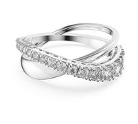 Twist ring, Round cut, White, Rhodium plated