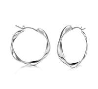 Twist Round Hoop Earrings with Pure Titanium Push-Backs,Plated Gold High Polish Italian Hoop Earrings For Two Colors,One Size For Women, Teens Girls. silver
