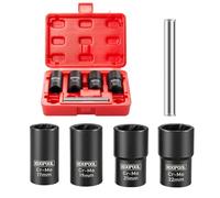 Twist Socket Set 5 Pcs Lug Nut Remover, Bolt Nut Extractor Set, Metric 17-22mm Wheel Lock Removal Kit with Drift Punch Nut Removal Bar