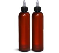 Twist Top Applicator Bottles, 8 OZ, Squeeze Empty Plastic Bottles, Black Nozzle, BPA-Free, PET, Refillable, Open/Close Nozzle - Multi Purpose (Amber)