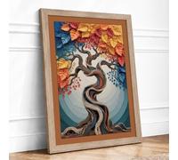 Twisted Autumn Tree Boho Framed Wall Art Print A2 (59.4×42cm) Oak, Wall Decor for Living Room, Bedroom, Office & Home, Ready to Hang, Art Gift