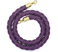 Twisted Barrier Rope with Hook, Braided Hemp Rope for Hanging, Stainless Steel Hook, Ideal for Hotels, Banks, Hospitals, Playgrounds, Public Areas, Purple, 1.5m
