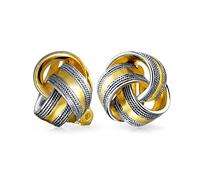 Twisted Cable Edge Love Knot Work Clip On Earrings Two Tone Non Pierced Ears Black Oxidized Gold Plated Brass