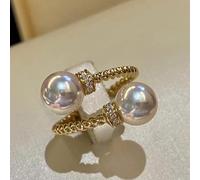 Twisted Cable Wire Pearls Rings for Women,Double Pearls Promise Ring for Women Girls Statement Expandable Adjustable Big Imitation Pearl Ball Open Band 18K Gold Plated Wrap Rings