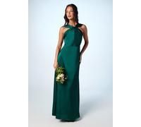 Twisted Halterneck Satin Maxi Dress Coast Emerald 18