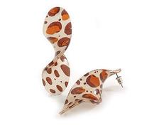 Twisted Leaf Acrylic Drop Earrings with Animal Print (Brown/Beige) - 65mm Long