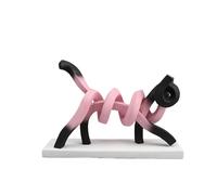 Twisted Lines Ornament, Abstract Line Art Stretching Statue, Concise Linear Cat, Modern Minimalist Home Decoration, for Desk, Bookshelf, Entryway, Foyer Color Pink,