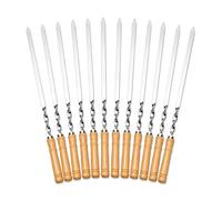 Twisted Metal BBQ Kebab Skewer Sticks 6PCS/12PCS Stainless Steel Flat Barbecue Skewers with Wooden Handle for Grilling BBQ 46cm (12)