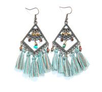 Twisted Metal Diamond Frame Tassel Drop Earrings for Women