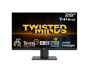 Twisted Minds 28 Inch Display Fast IPS Gaming Monitor - 3840 x 2160 FHD Resolution, 144 Hz Refresh Rate, 16:9 Aspect Ratio, 1ms Response Time - Black (TM28EUI)