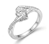 Twisted Pavé Solitaire Moissanite Ring - Sterling Silver Rings for Women 925 - 0.5ct Approx Ring Size N Hypoallergenic Sterling Silver Rings for Women Engagement Versatile Luxurious Gifts