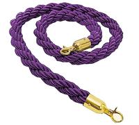 Twisted Purple Queue Barrier Rope with Hooks 0.9 cm Diameter 3.2 cm Wide - Stanchion Belt for Crowd Control and Event Management
