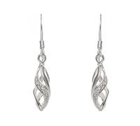 Twisted Spiral White/Clear Sparkly Cubic Zirconias (CZ) Set Dangly/Dangle Drop Hook Earrings for Women/Teenage/Girls - 925 Sterling Silver