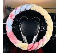 Twisted Style Faux Fur Steering Wheel Cover: Cozy Gradient Plush, Non-Slip Interior for Enhanced Grip, Universal Fit (14.5-15 Inches) & Easy to Install (Yellow)