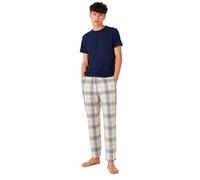 Twisted Thread Men's 100% Cotton Pyjama Set | Navy Short Sleeve T-Shirt & Plaid Flannel Lounge Pants | Lightweight Sleepwear Nightwear with Pockets (S-2XL) (UK, Alpha, S, Regular, Regular)