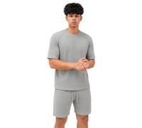 Twisted Thread Mens Waffle Knit Lounge Set | Soft Cotton Blend | Matching T-Shirt and Shorts Grey Co-Ord | Lightweight Textured Breathable Holiday Loungewear Pyjama Nightwear Set