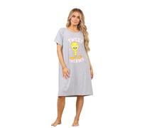 Twisted Thread Official Looney Tunes Tweety Ladies Nightshirt - Licensed Cotton Rich Oversized Sleep T-Shirt Dress - Short Sleeve Nightie Loungewear - Sizes 8-22 (20-22 (XL)) Grey