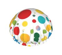 (Twister Polka Dots) Print Double Layer Waterproof Shower Cap for Long Hair - Reusable Bath Hair Protection with Elastic Band for Women Travel.