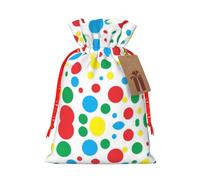 Twister Polka Dots Print Holiday Burlap Gift Bag With Drawstring, Small Party Favor Pouches For Christmas Gifting-S Size