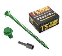 Twister Screws Hex Head Double-Threaded Timber Screw - 6.7 x 125mm - Green - Box of 100 | Hardened Carbon Steel | Self-Drilling/Self-Countersinking | Quick-Grab Sharp Point