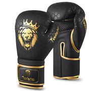 Twisto Boxing Gloves Black Rox - Pro Training & Sparring, Maya Hide Leather, Muay Thai, MMA, Kickboxing, Men, Women, Adults, Heavy Punching Bag, Focus Mitts, Pads,10oz 12oz 14oz 16oz (Golden, 14 oz)