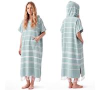 Twistover 1 Pcs Large Turkish Towel Poncho Cotton Surf Poncho 35 x 47 Inch Hooded Changing Towels Wearable Beach Towel Swim Robe with Pocket for Adult Men Women Summer Beach Pool (Mint)