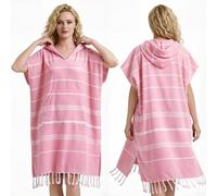 Twistover 1 Pcs Large Turkish Towel Poncho Cotton Surf Poncho 35 x 47 Inch Hooded Changing Towels Wearable Beach Towel Swim Robe with Pocket for Adult Men Women Summer Beach Pool (Pink)