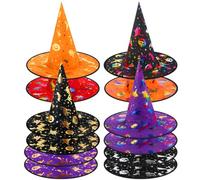 Twistover 12 Pack Halloween Witches Hats, 8 Styles Decorative Hats for Party Decor, Cosplay Costume Accessories and Yard Display