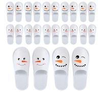 Twistover 12 Pairs Christmas Disposable Guest Spa Slippers Bulk Snowman Face Non Slip Soft Closed Toe Christmas Guest Slippers for Travel Home, white, One Size Women/One Size Men