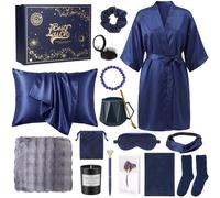 Twistover 16 Pcs Birthday Gifts for Women Robe Gift Set, Robe Blanket Scented Candle Mug Notebook Pen Pillowcase Socks Self Care Accessories with Card and Box, Self Care Spa Baskets (Navy Blue)