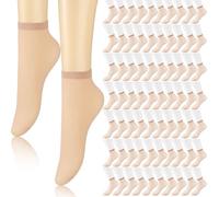 Twistover 288 Pcs Disposable Foot Socks Beige Tan Slip on Ankle Socks Nylon Footies Nylon Stockings for Try Shoe Men Women, 144 Pairs, Beige Tan, One Size