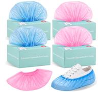 Twistover 400 Pack Shoe Covers Disposable with Dispenser Box | Plastic Waterproof Dust Proof Boot Shoe Covers Blue & Pink Shoe Protectors for Home, Real Estate, Indoor Floor Protection
