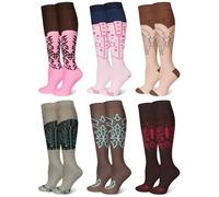 Twistover 6 Pairs Cowgirl Boot Socks for Women, Knee High Western Socks, Cowboy Outfits Accessories, Classic Color, Size 5-10