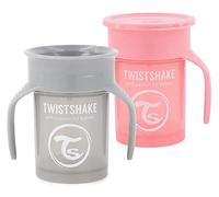 Twistshake 2X 360 Cup | Baby Sippy Cup with 360° Drinking Rim - 230ml | Children's Learning Cup with Handles | Non-Spill Toddler Sippy Cup | BPA-Free | Training Sippy Cup for Kids 6m+ | Pink Grey