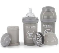 Twistshake 2X Anti-Colic Baby Bottle with Milk Powder Container and Mixer - 180ml | Slow Flow Silicone Breast-Like Nipple | BPA- Free Baby Milk Bottle | Suitable for Newborn Babies (0+) | Grey