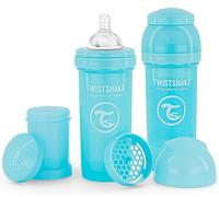 Twistshake 2X Anti-Colic Baby Bottle with Milk Powder Container and Mixer - 260ml | Medium Flow Silicone Breast-Like Nipple | BPA- Free Baby Milk Bottle | Suitable for 2+ Month Babies | Blue