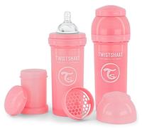 Twistshake 2X Anti-Colic Baby Bottle with Milk Powder Container and Mixer - 260ml | Medium Flow Silicone Breast-Like Nipple | BPA- Free Baby Milk Bottle | Suitable for 2+ Month Babies | Pink
