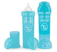 Twistshake 2X Anti-Colic Baby Bottle with Milk Powder Container and Mixer - 330ml | Fast Flow Silicone Breast-Like Nipple | BPA- Free Baby Milk Bottle | Suitable for 4+ Month Babies | Blue